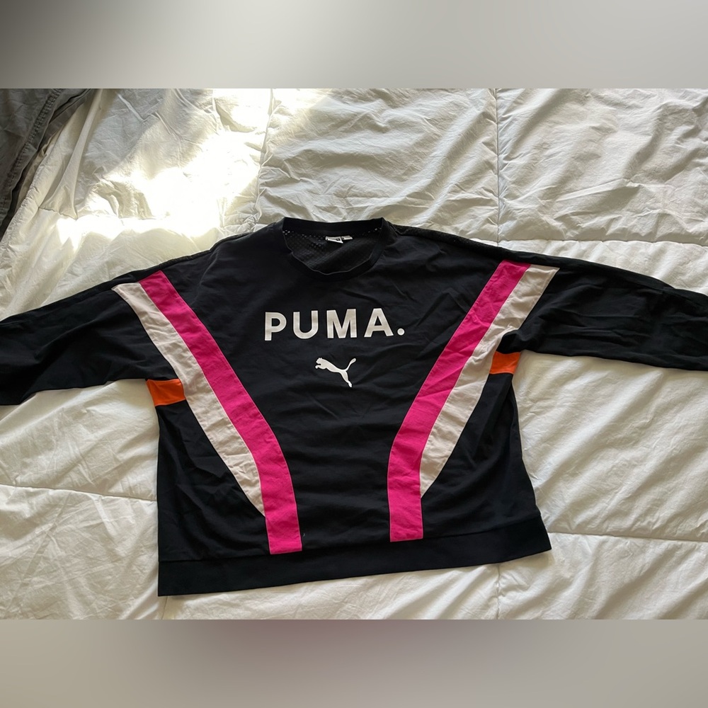 Puma Black Sweater with Pink and White Stripes